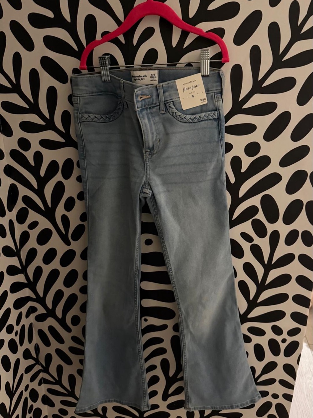 abercrombie kids Light Blue Flare Jeans with Braided Pocket Trim